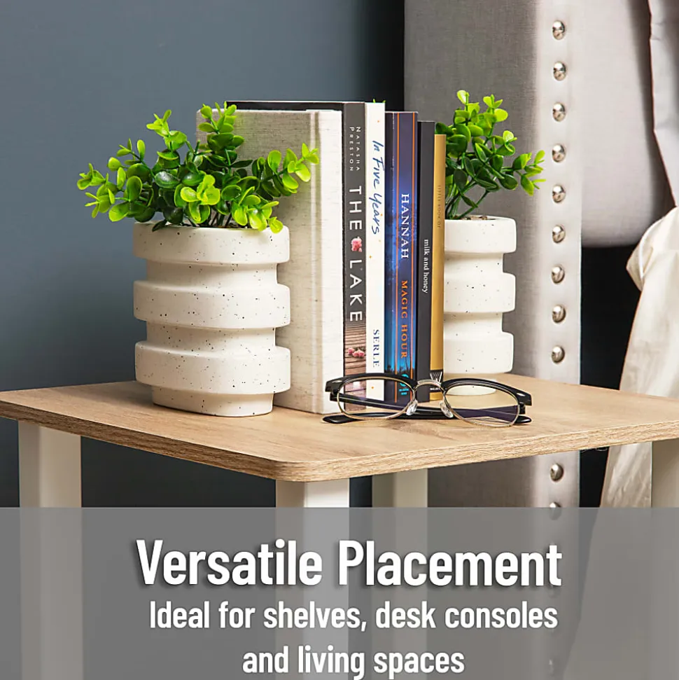 Mind Reader Ribbed Cement Planter Bookends, 5" x 3", White, Total Qty 2