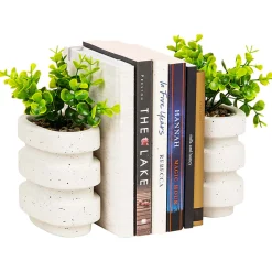 Mind Reader Ribbed Cement Planter Bookends, 5
