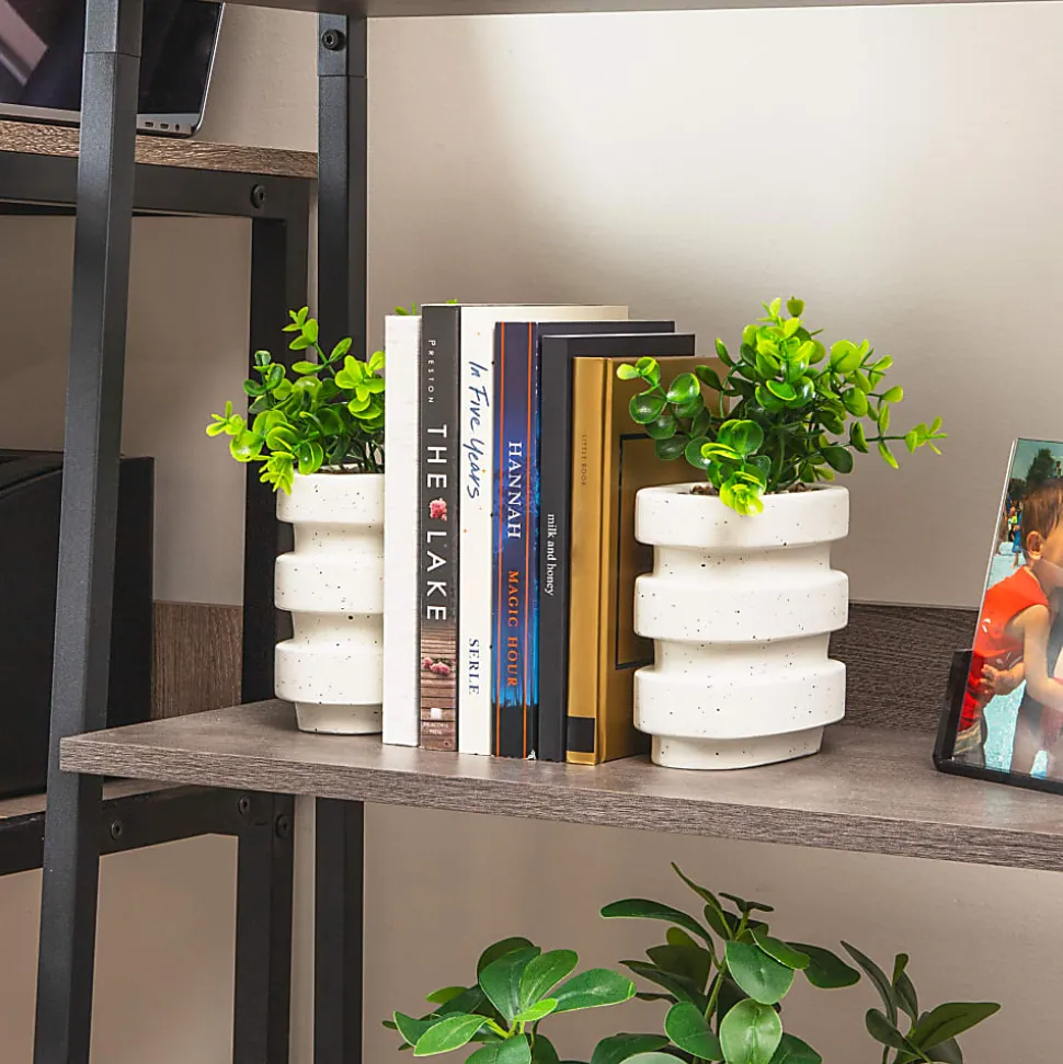 Mind Reader Ribbed Cement Planter Bookends, 5" x 3", White, Total Qty 2