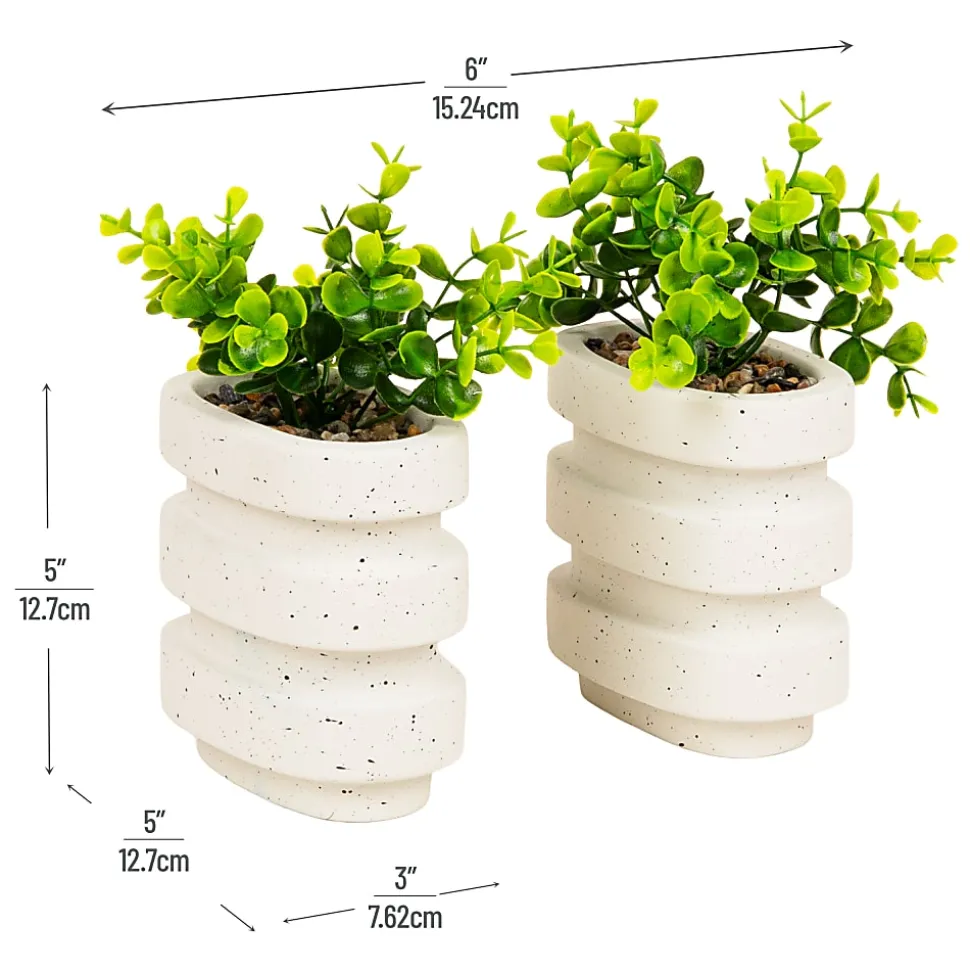 Mind Reader Ribbed Cement Planter Bookends, 5" x 3", White, Total Qty 2