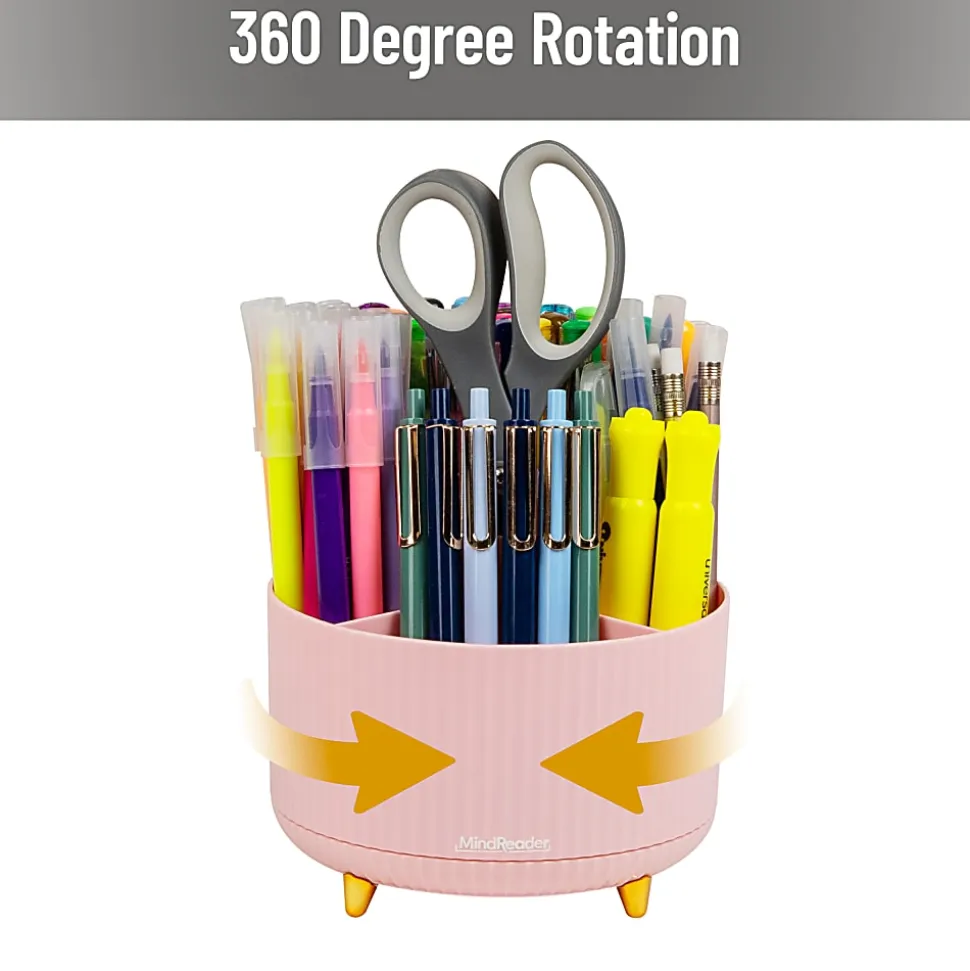 Mind Reader Rotating Pen Cup, 4-3/4”H x 5-3/4”W x 5-3/4”D, Pink