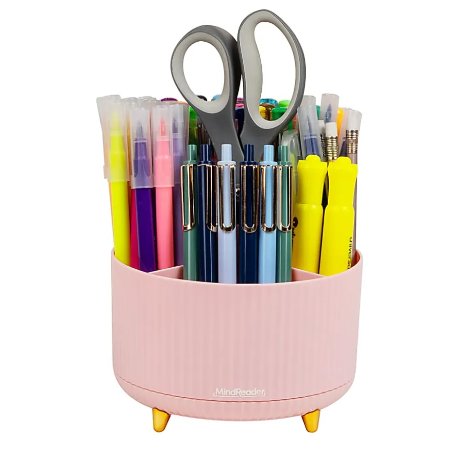 Mind Reader Rotating Pen Cup, 4-3/4”H x 5-3/4”W x 5-3/4”D, Pink