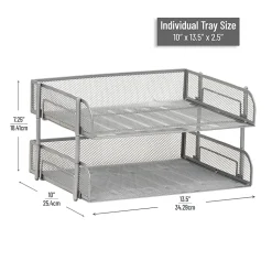 Mind Reader Stackable Desktop Organizer Paper Tray, 7-1/4”H x 10”W x 13-1/2”D, Silver, Set Of 2 Trays