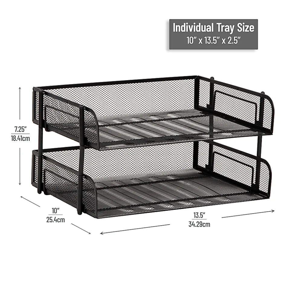 Mind Reader Stackable Desktop Organizer Paper Tray, 7-1/4”H x 10”W x 13-1/2”D, Black, Set Of 2 Trays