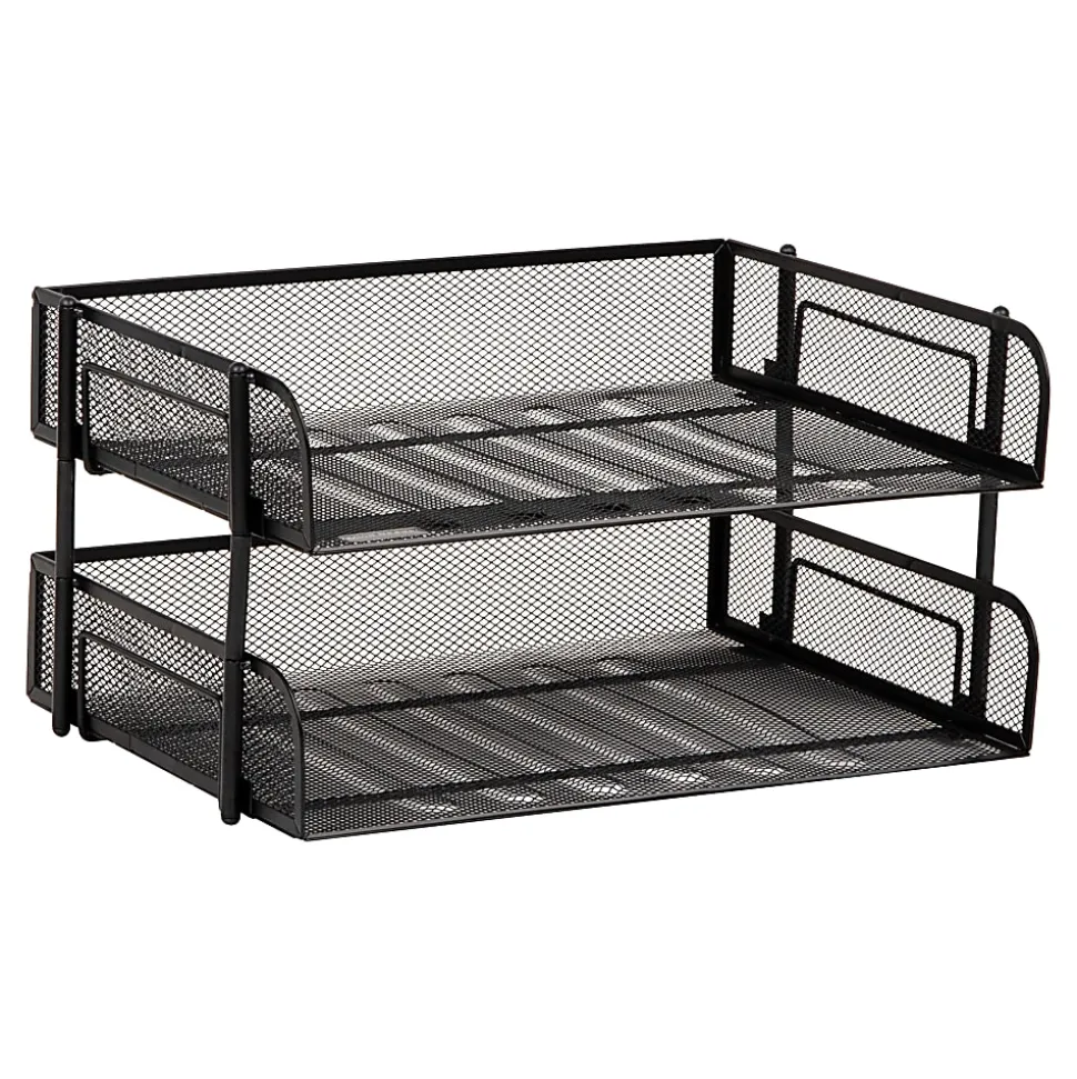 Mind Reader Stackable Desktop Organizer Paper Tray, 7-1/4”H x 10”W x 13-1/2”D, Black, Set Of 2 Trays