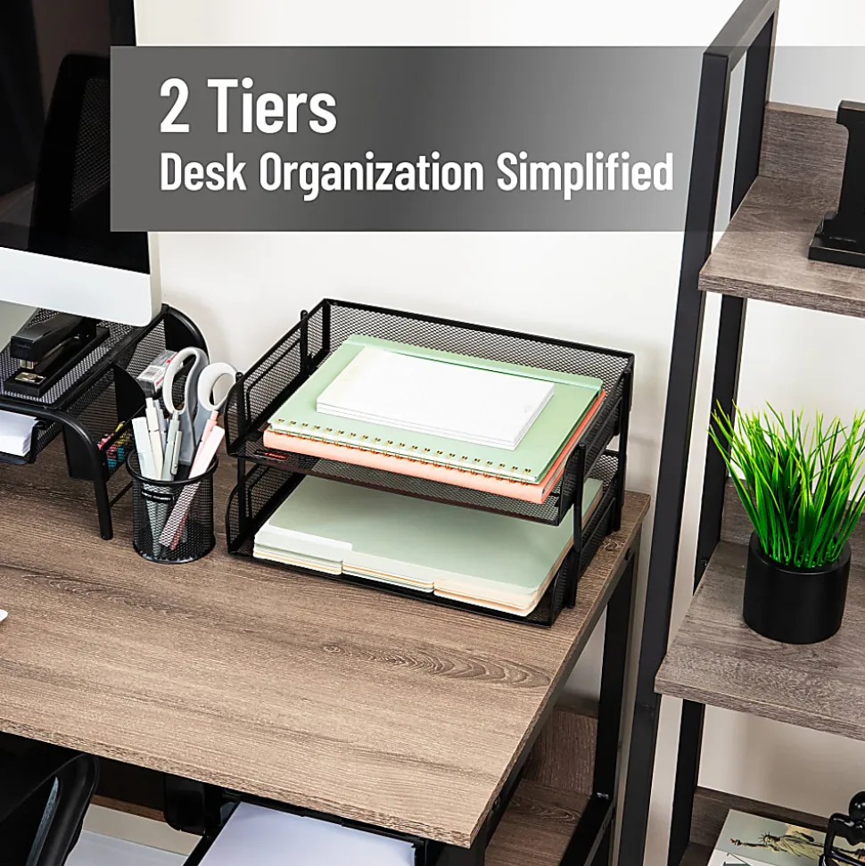 Mind Reader Stackable Desktop Organizer Paper Tray, 7-1/4”H x 10”W x 13-1/2”D, Black, Set Of 2 Trays