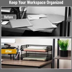Mind Reader Stackable Desktop Organizer Paper Tray, 7-1/4”H x 10”W x 13-1/2”D, Black, Set Of 2 Trays