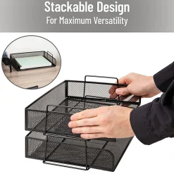 Mind Reader Stackable Paper Tray Desktop Organizer, 6-1/4”H x 9-3/4”W x 13-1/4”D, Black