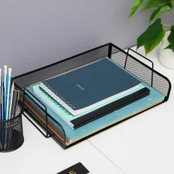 Mind Reader Stackable Paper Tray Desktop Organizer, 6-1/4”H x 9-3/4”W x 13-1/4”D, Black