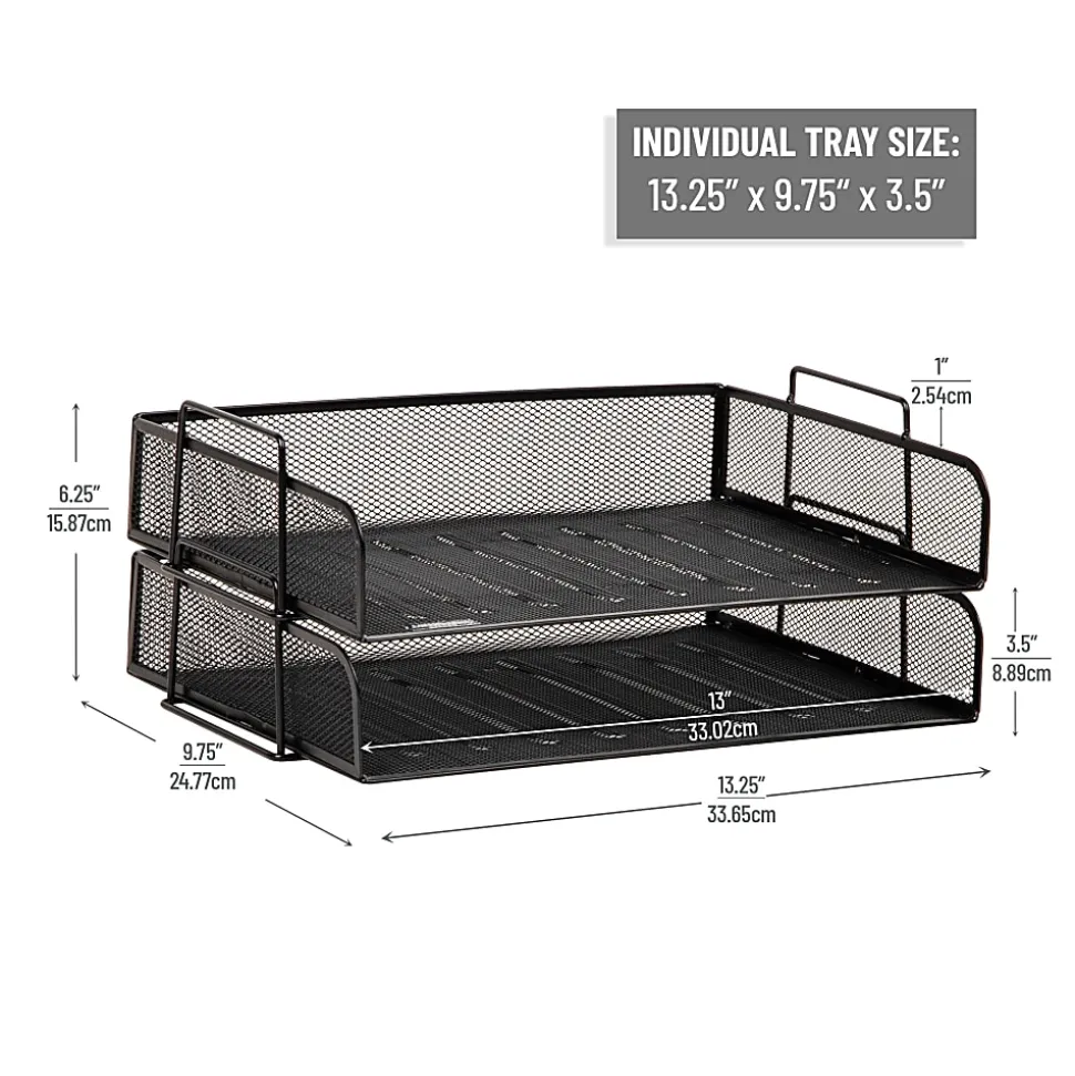 Mind Reader Stackable Paper Tray Desktop Organizer, 6-1/4”H x 9-3/4”W x 13-1/4”D, Black