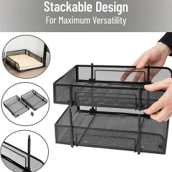 Mind Reader Stackable Paper Tray Desk Organizer, 7-1/2”H x 13-1/4”W x 10-1/2”D, Black, Set Of 2 Trays