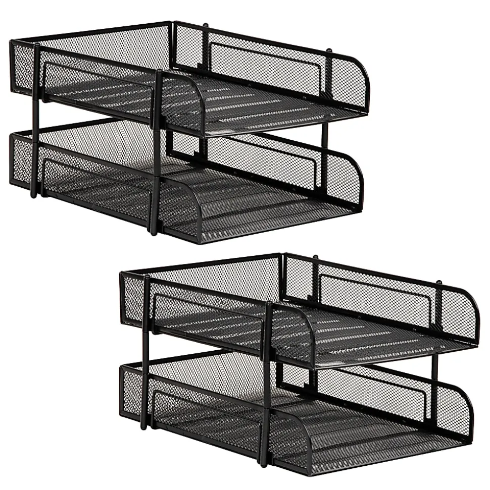 Mind Reader Stackable Paper Tray Desk Organizer, 7-1/2”H x 13-1/4”W x 10-1/2”D, Black, Set Of 2 Trays