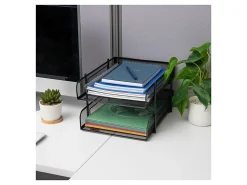 Mind Reader Stackable Paper Tray Desk Organizer, 7-1/2”H x 13-1/4”W x 10-1/2”D, Black, Set Of 2 Trays