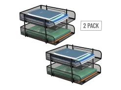 Mind Reader Stackable Paper Tray Desk Organizer, 7-1/2”H x 13-1/4”W x 10-1/2”D, Black, Set Of 2 Trays