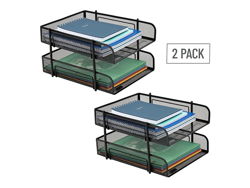 Mind Reader Stackable Paper Tray Desk Organizer, 7-1/2”H x 13-1/4”W x 10-1/2”D, Black, Set Of 2 Trays