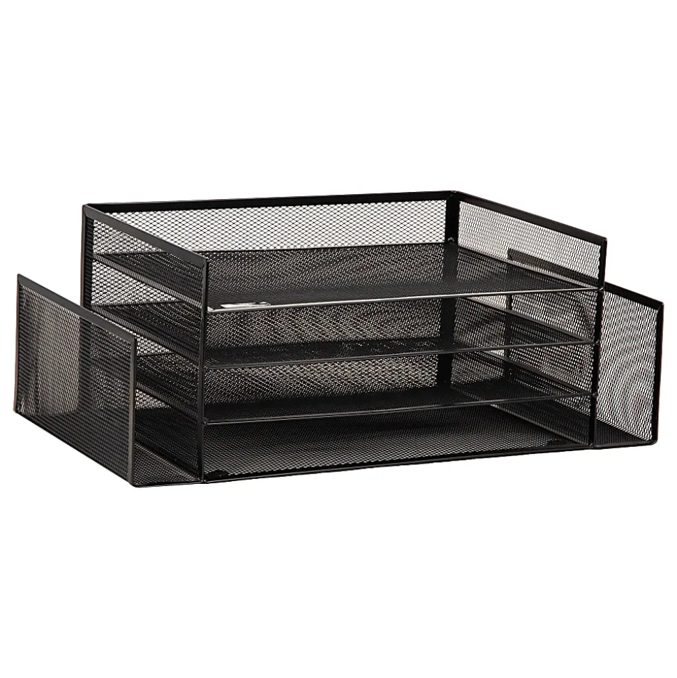 Mind Reader 4-Tier 6 Compartment Storage Desktop Organizer, 6" H x 9-3/20" W x 16-3/4" D, Black