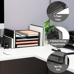 Mind Reader 4-Tier 6 Compartment Storage Desktop Organizer, 6" H x 9-3/20" W x 16-3/4" D, Black