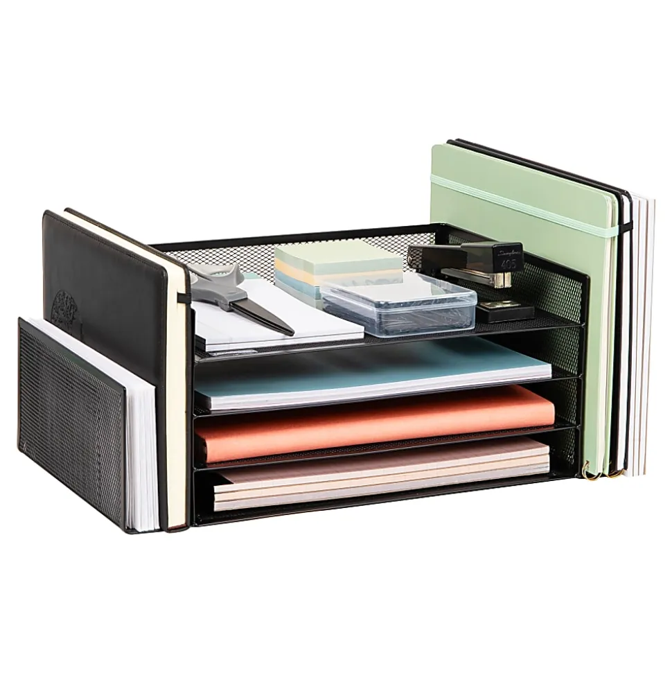 Mind Reader 4-Tier 6 Compartment Storage Desktop Organizer, 6" H x 9-3/20" W x 16-3/4" D, Black
