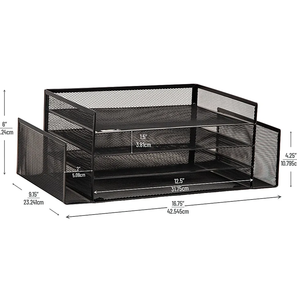 Mind Reader 4-Tier 6 Compartment Storage Desktop Organizer, 6" H x 9-3/20" W x 16-3/4" D, Black