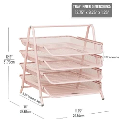 Mind Reader 4-Tier Desktop Organizer Paper Tray, 12-1/2”H x 13-3/4”W x 11-3/4”D, Pink