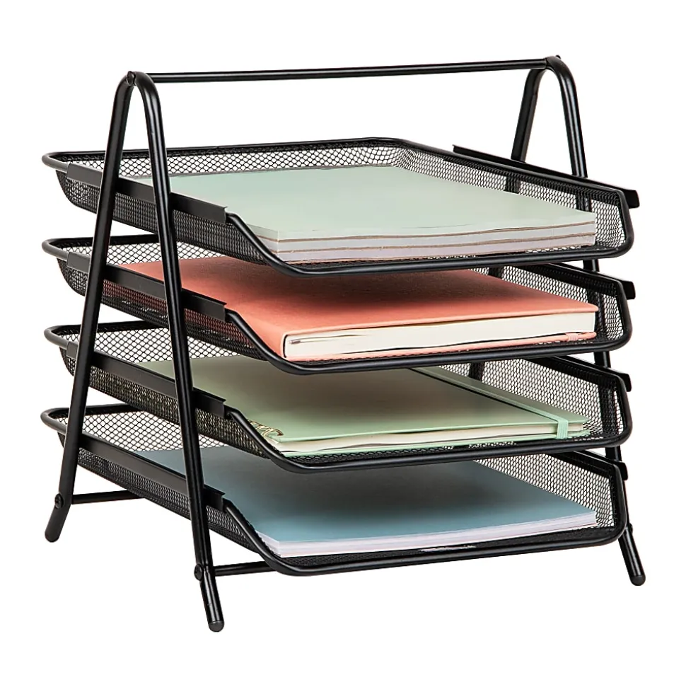 Mind Reader 4-Tier Desktop Organizer Paper Tray, 12-1/2”H x 13-3/4”W x 11-3/4”D, Black