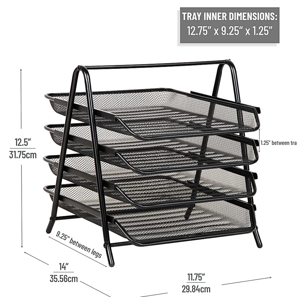 Mind Reader 4-Tier Desktop Organizer Paper Tray, 12-1/2”H x 13-3/4”W x 11-3/4”D, Black