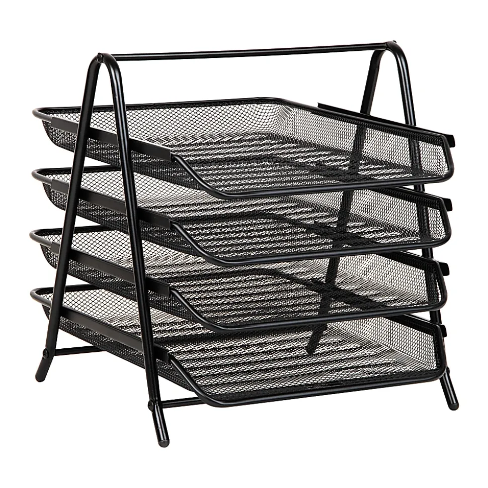 Mind Reader 4-Tier Desktop Organizer Paper Tray, 12-1/2”H x 13-3/4”W x 11-3/4”D, Black