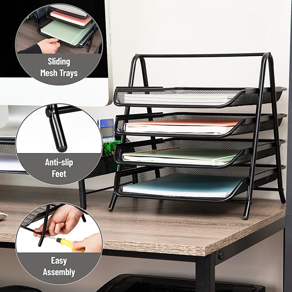 Mind Reader 4-Tier Desktop Organizer Paper Tray, 12-1/2”H x 13-3/4”W x 11-3/4”D, Black
