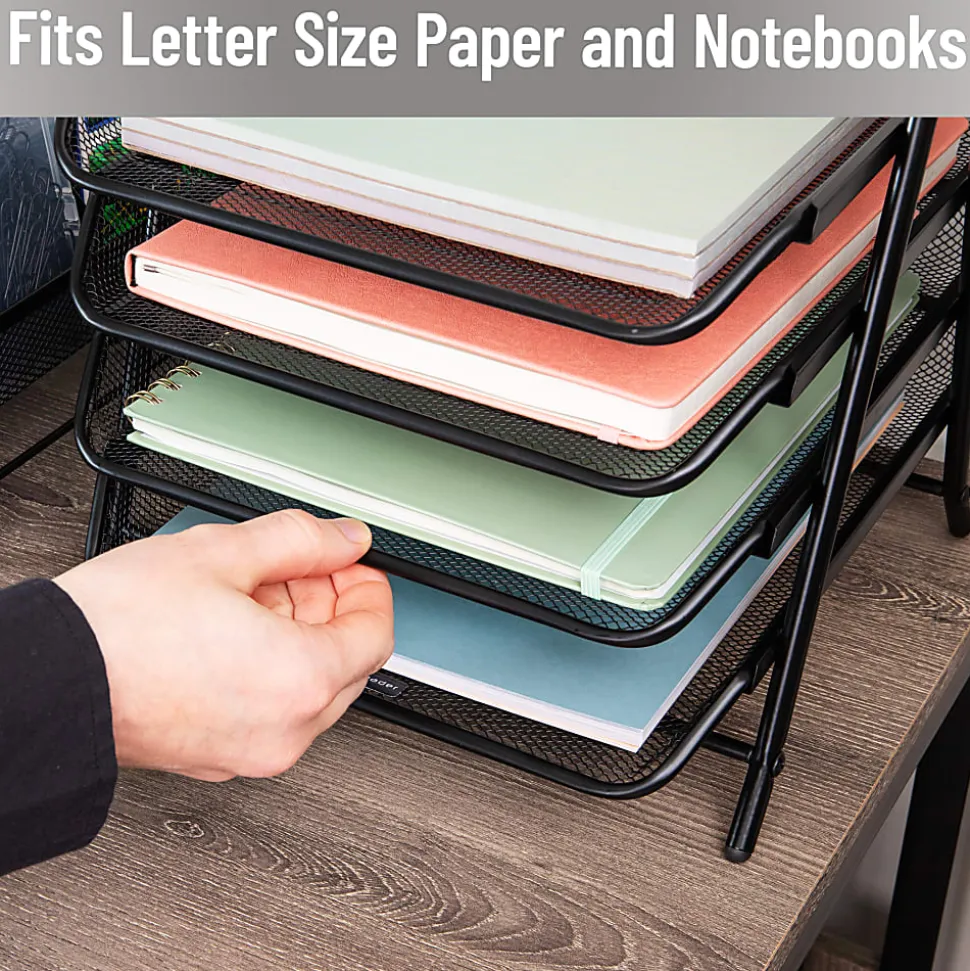 Mind Reader 4-Tier Desktop Organizer Paper Tray, 12-1/2”H x 13-3/4”W x 11-3/4”D, Black