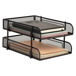 Mind Reader 2-Tier Metal Stackable Paper Tray, 7-1/2"H x 10-1/2"W x 13-1/4"D, Black