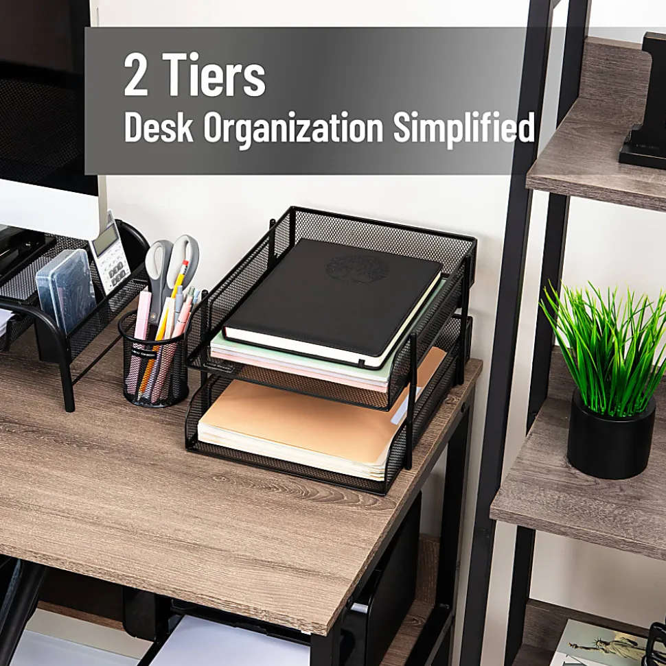Mind Reader 2-Tier Metal Stackable Paper Tray, 7-1/2"H x 10-1/2"W x 13-1/4"D, Black