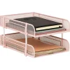 Mind Reader 2-Tier Metal Stackable Paper Tray, 7-1/2"H x 10-1/2"W x 13-1/4"D, Pink
