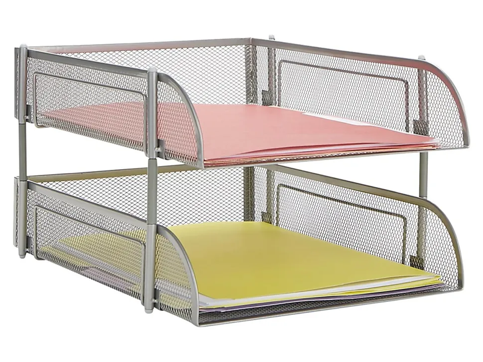 Mind Reader 2-Tier Metal Stackable Paper Tray, 7-1/2"H x 10-1/2"W x 13-1/4"D, Silver