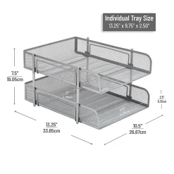 Mind Reader 2-Tier Metal Stackable Paper Tray, 7-1/2"H x 10-1/2"W x 13-1/4"D, Silver