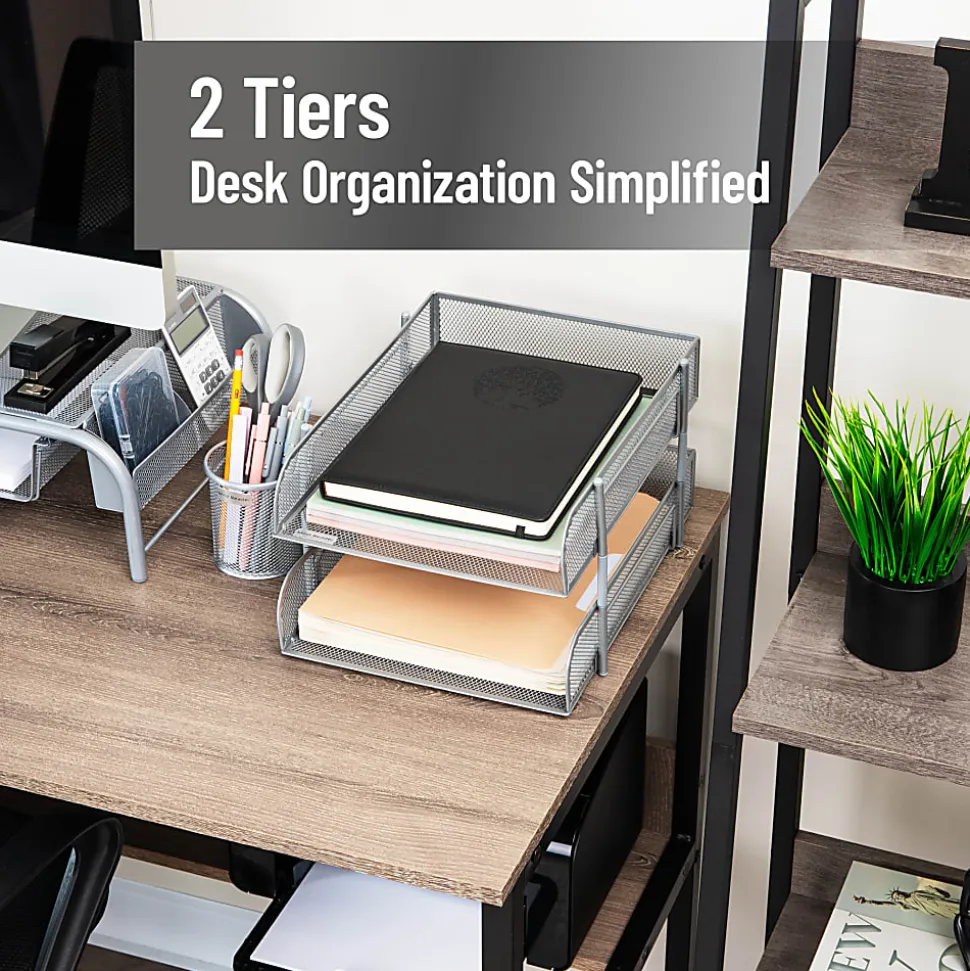 Mind Reader 2-Tier Metal Stackable Paper Tray, 7-1/2"H x 10-1/2"W x 13-1/4"D, Silver
