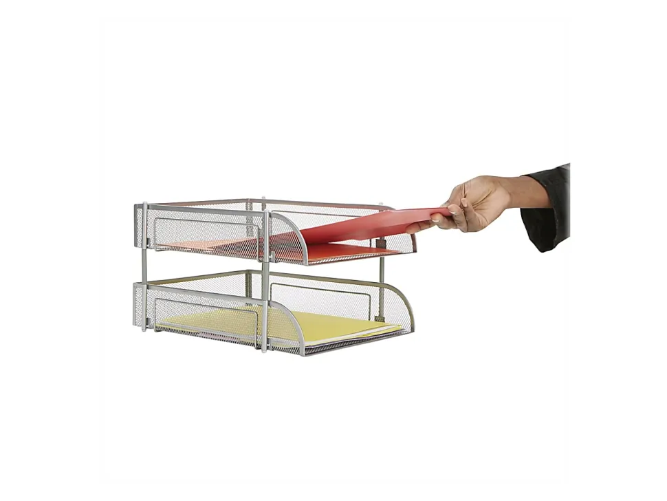 Mind Reader 2-Tier Metal Stackable Paper Tray, 7-1/2"H x 10-1/2"W x 13-1/4"D, Silver