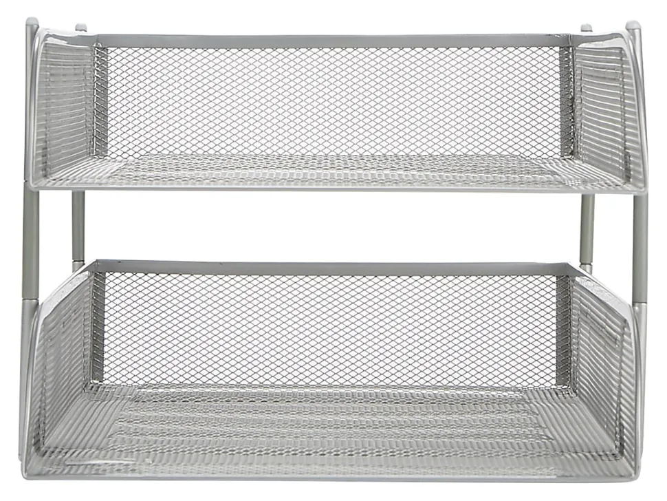 Mind Reader 2-Tier Metal Stackable Paper Tray, 7-1/2"H x 10-1/2"W x 13-1/4"D, Silver