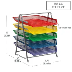Mind Reader 5-Tier Paper Tray Desktop Organizer Metal Mesh, 15"H x 14"W x 11-3/4" L, Multi