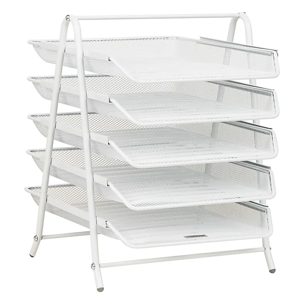 Mind Reader 5-Tier Paper Tray Desktop Organizer Metal Mesh, 15"H x 14"W x 11-3/4" L, White