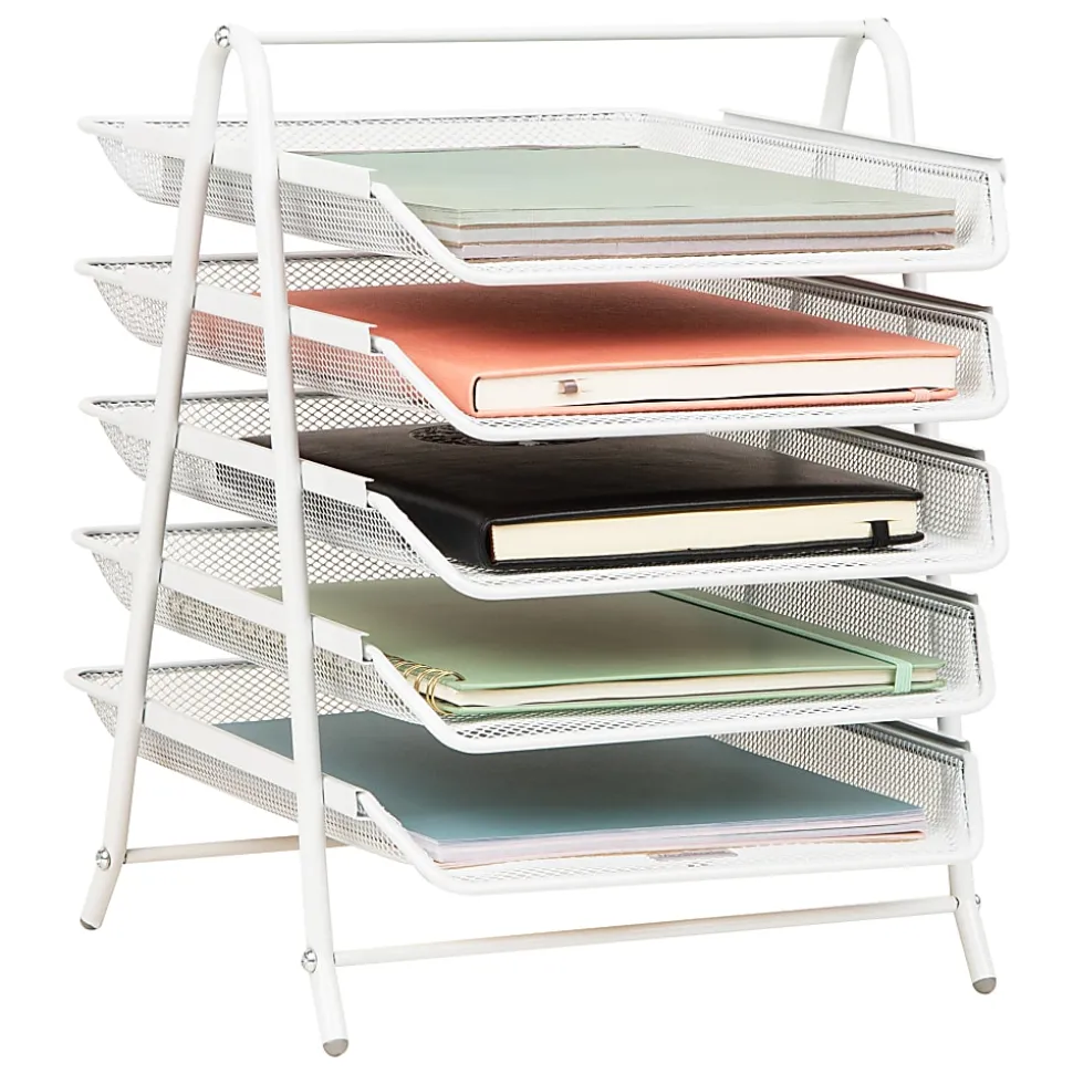 Mind Reader 5-Tier Paper Tray Desktop Organizer Metal Mesh, 15"H x 14"W x 11-3/4" L, White