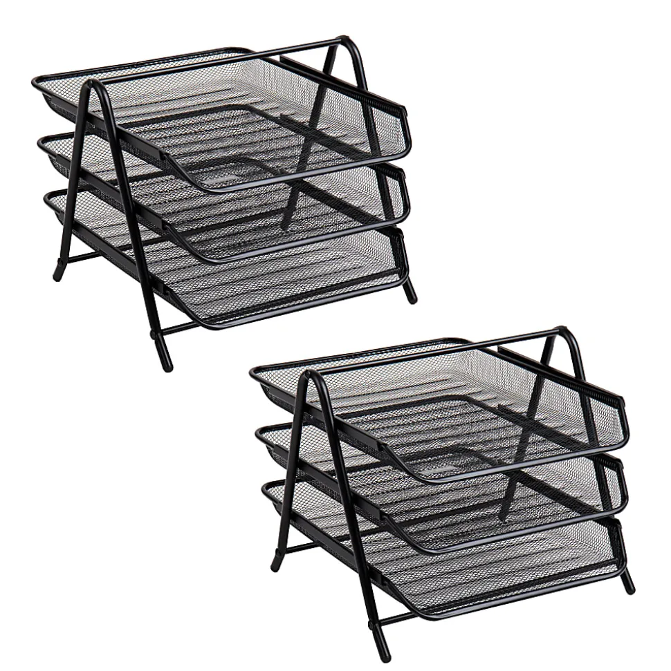 Mind Reader 3-Tier Paper Tray Desktop Organizer, File Storage, 10"H x 13-3/4"W x 11-1/2"L, Black, Set of 2 Trays