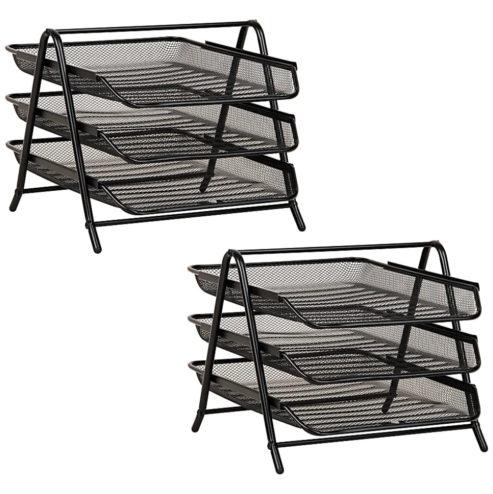Mind Reader 3-Tier Paper Tray Desktop Organizer, File Storage, 10"H x 13-3/4"W x 11-1/2"L, Black, Set of 2 Trays