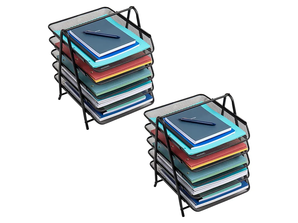 Mind Reader 3-Tier Paper Tray Desktop Organizer, File Storage, 10"H x 13-3/4"W x 11-1/2"L, Black, Set of 2 Trays