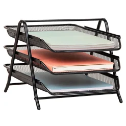 Mind Reader 3-Tier Paper Tray Desktop Organizer File Storage, 10"H x 13-3/4"W x 11-3/4"D, Silver