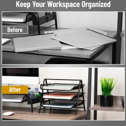 Mind Reader 3-Tier Paper Tray Desktop Organizer File Storage, 10"H x 13-3/4"W x 11-3/4"D, Silver