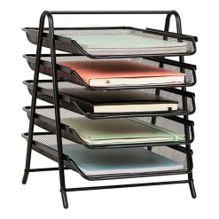 Mind Reader 5-Tier Paper Tray Desktop Organizer Metal Mesh, 15"H x 14"W x 11-3/4" L, Black