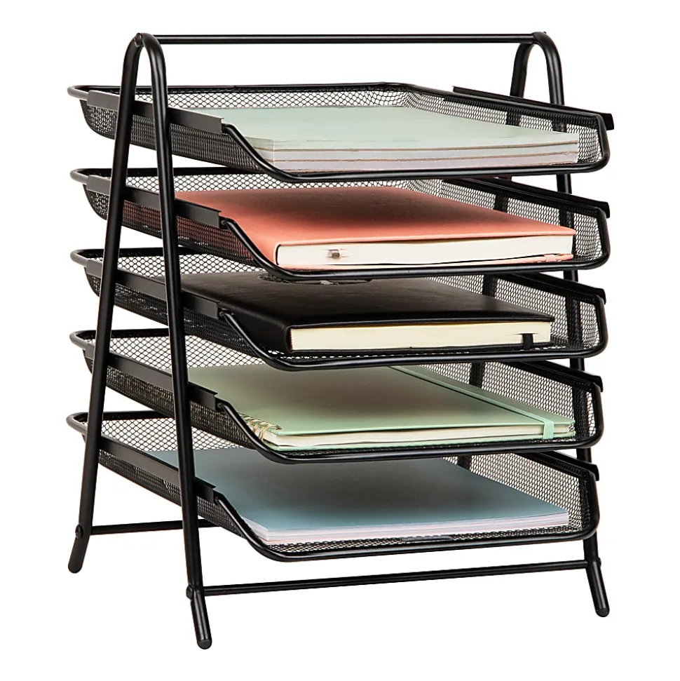 Mind Reader 5-Tier Paper Tray Desktop Organizer Metal Mesh, 15"H x 14"W x 11-3/4" L, Black