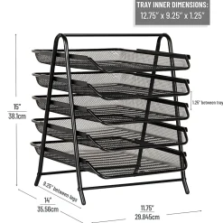 Mind Reader 5-Tier Paper Tray Desktop Organizer Metal Mesh, 15