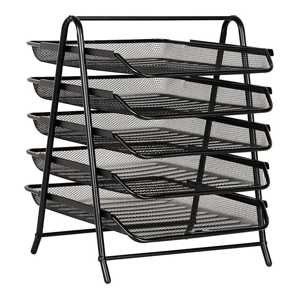 Mind Reader 5-Tier Paper Tray Desktop Organizer Metal Mesh, 15"H x 14"W x 11-3/4" L, Black