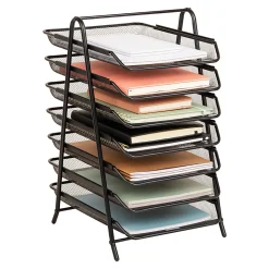 Mind Reader 7-Tier Paper Tray, Metal Mesh, 20"H x 13-3/4"W x 11-3/4" L, Black